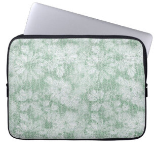 Capa Para Notebook Flor de Margarida Veludo Verde Menta