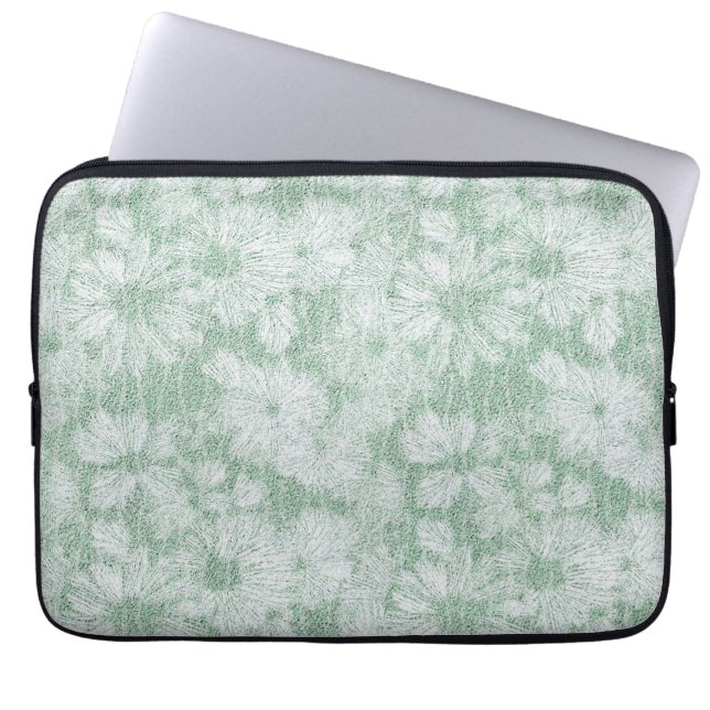 Capa Para Notebook Flor de Margarida Veludo Verde Menta  (Frente)