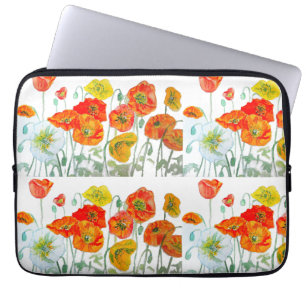 Capa Para Notebook Flor de Papoula Amarela Laranja Vermelha Aquarela