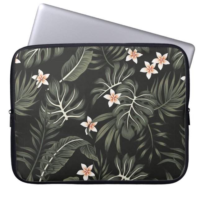 Capa Para Notebook Flor de plumeria tropical, estrelitzia, palma (Frente)