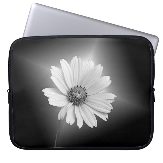 Capa Para Notebook Flor do Cosmos Branco em Preto (Frente)