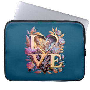 Capa Para Notebook Flor Elegante, Coração e Amor Dourado