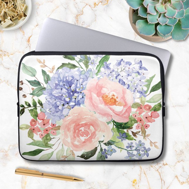 Capa Para Notebook Flor Hortênsia Azul Rosa Primavera Floral (In situ)