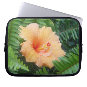 Capa Para Notebook Flor Laranja Hibiscus com Ferns