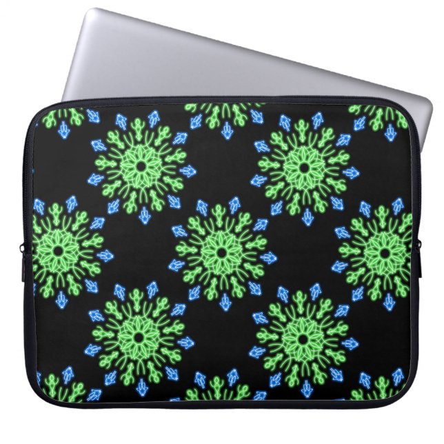 Capa Para Notebook Flor néon verde e azul (Frente)
