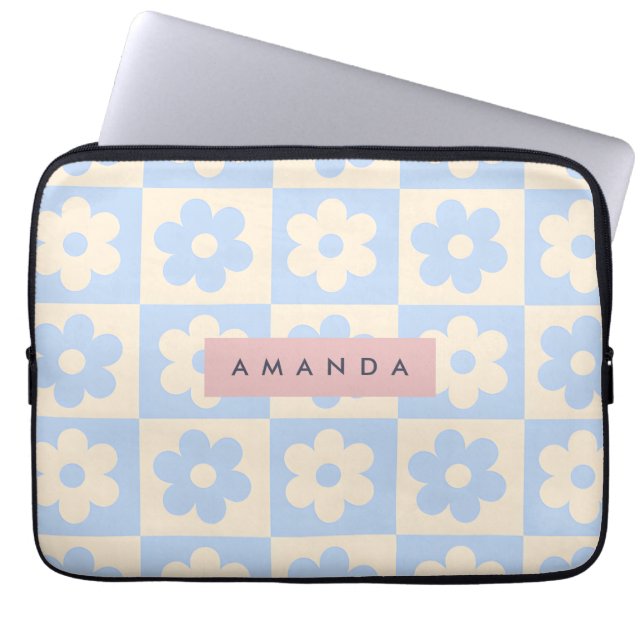 Capa Para Notebook Flor Pastel Personalizada de Margarida Azul Retrô (Frente)