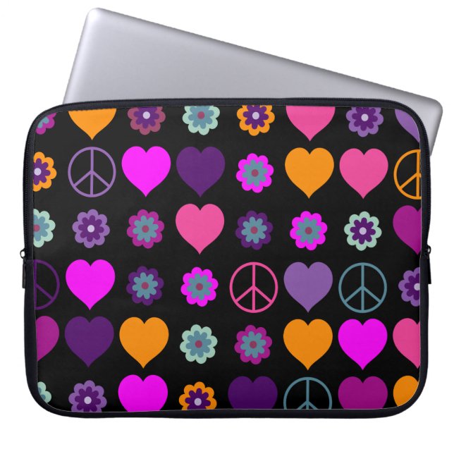 Capa Para Notebook Flor Power Heart Peace Pattern + seu backgr. (Frente)