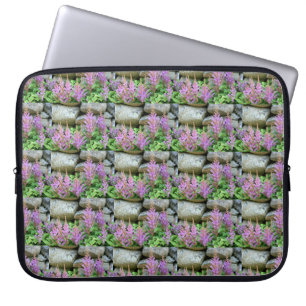 Capa Para Notebook flor roxa rosa e padrão de pedras graníticas ca