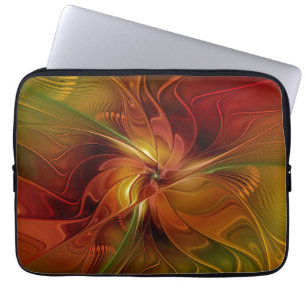 Capa Para Notebook Flor verde-laranja-abstrato Vermelho Castanho-Cast