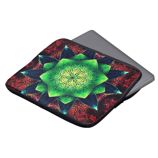 Capa Para Notebook Flor virtual esverdeada e rústica, em coral (Frente Topo)