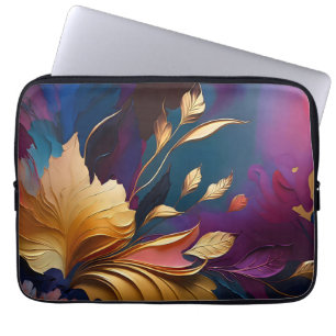 Capa Para Notebook Floração Dourada – Composição Floral Abstrata