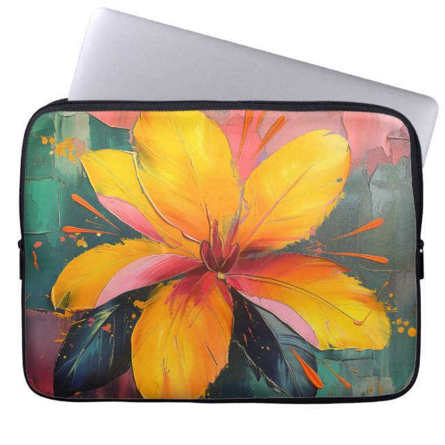Capa Para Notebook Floração Dourada – Expressão Floral Abstrata Vibra (Frente)