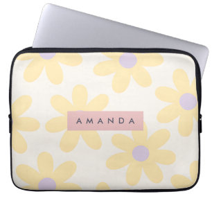 Capa Para Notebook Floral Amarela de Margarida Retro Personalizada