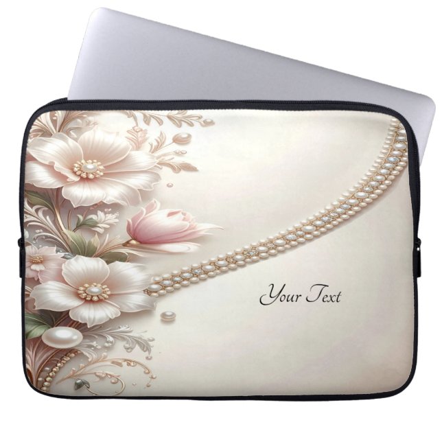 Capa Para Notebook Floral and Pearl Embellishments Laptop Sleeve (Frente)