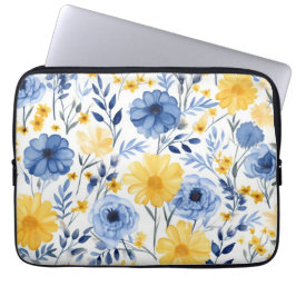 Capa Para Notebook Floral azul e amarelo