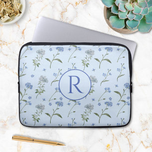 Capa Para Notebook Floral Azul Esquecido Monogramado em Aquarela