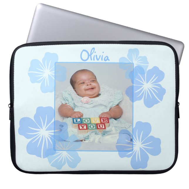 Capa Para Notebook Floral azul personalizado da foto (Frente)
