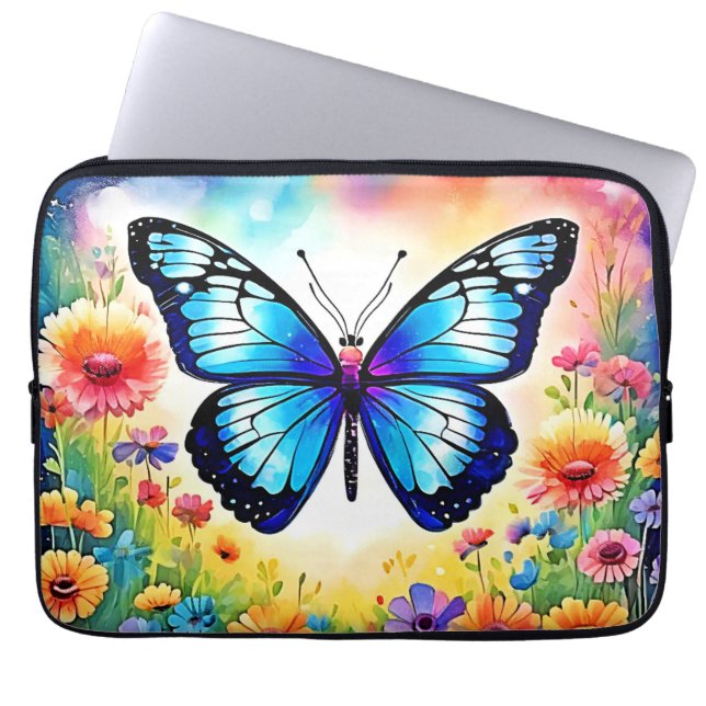 Capa Para Notebook Floral Blue Butterfly Art (Frente)