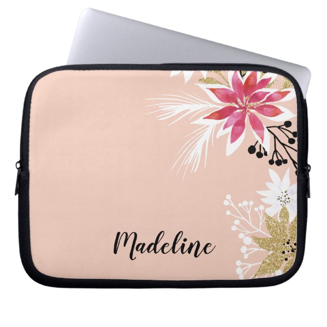 Capa Para Notebook Floral Branco e Rosa Personalizado (Frente)