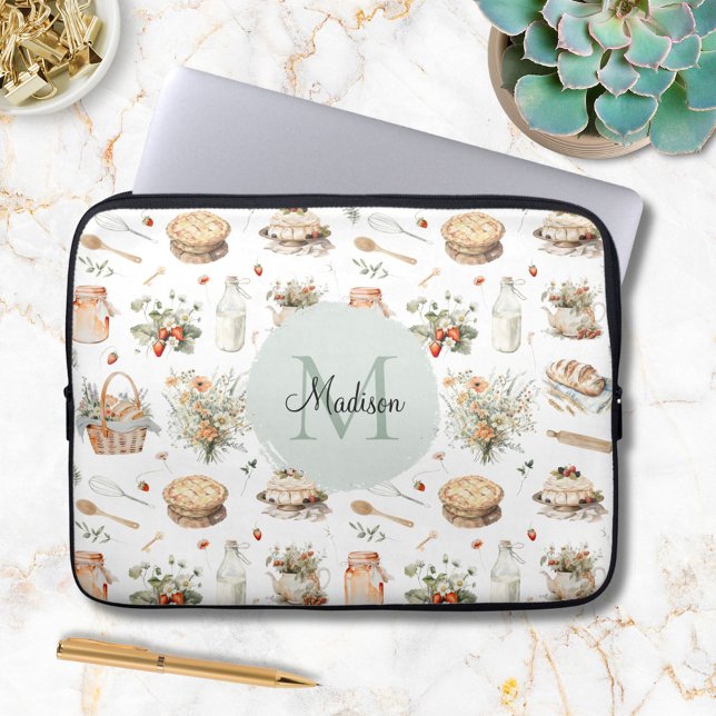 Capa Para Notebook Floral Caprichoso de Morango Country Monogramado (In situ)