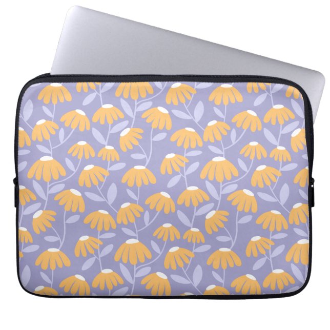 Capa Para Notebook Floral Daisies Pattern Yellow & Heather Blue (Frente)