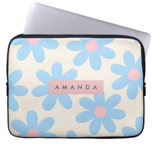 Capa Para Notebook Floral de Margarida Azul Pastel Retro Personalizad