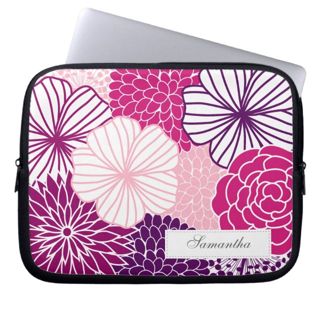 Capa Para Notebook Floral de Mod Rosa e Roxo (Frente)