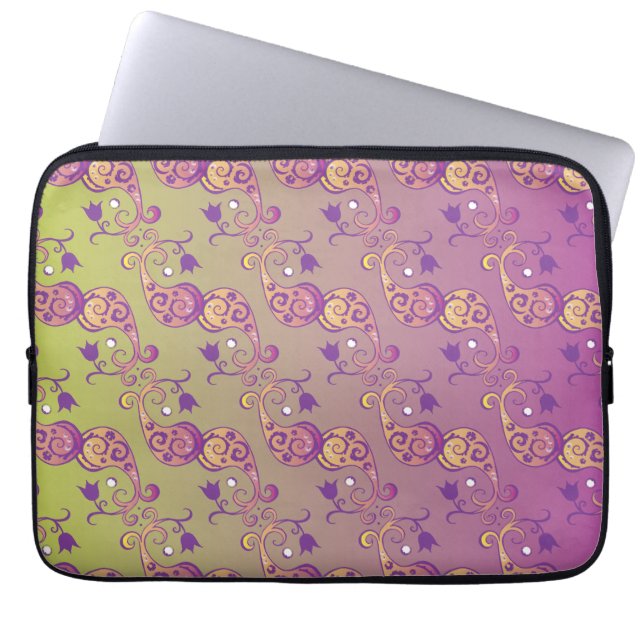 Capa Para Notebook Floral de Paisley Verde e Rosa-abstrato (Frente)