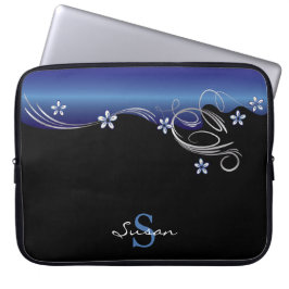 Capa Para Notebook Floral Elegante em Azul e Preto Sapphire