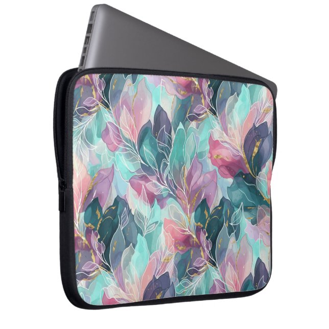 Capa Para Notebook Floral em Tom de Joia (Frente Esquerda)
