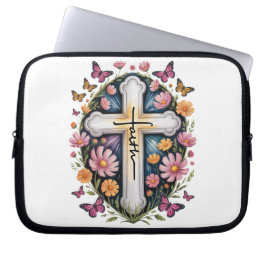 Capa Para Notebook Floral Faith Cross