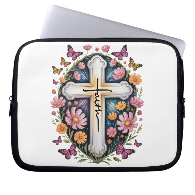 Capa Para Notebook Floral Faith Cross (Frente)