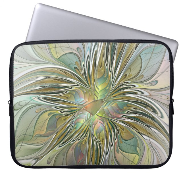 Capa Para Notebook Floral Fantasy Moderna Arte Fractal Flor Com Doura (Frente)