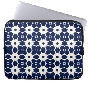Capa Para Notebook Floral Geométrico marinho Azul e Branco