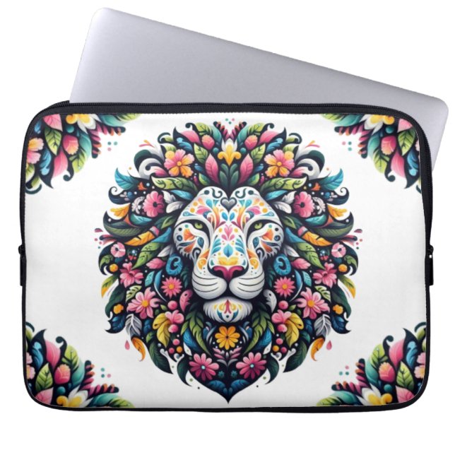 Capa Para Notebook Floral Lion Silhouette (Frente)