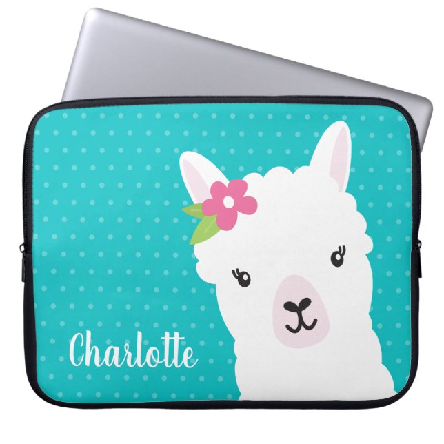 Capa Para Notebook Floral Llama Alpaca - Teal Personalizado (Frente)