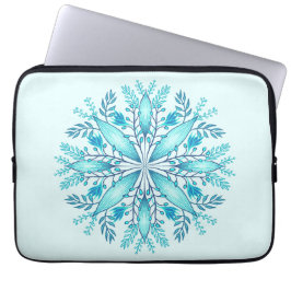Capa Para Notebook Floral Mandala - Turquesa Blue Boho Snowflake