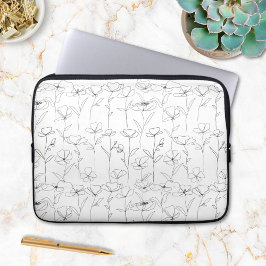 Capa Para Notebook Floral Minimalista Preto-e-Branco