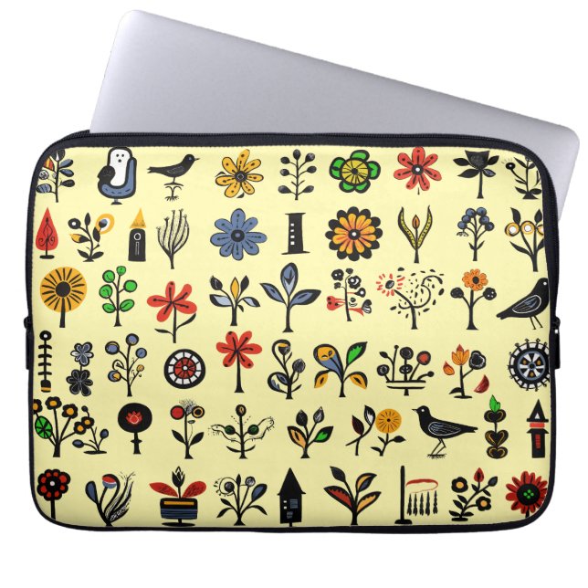 Capa Para Notebook Floral popular e aves coloridas (Frente)
