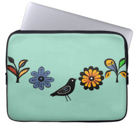 Capa Para Notebook Floral popular e aves coloridas