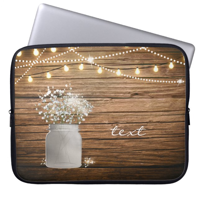 Capa Para Notebook Floral respiratório do bebê em Rustic Mason Jar &  (Frente)