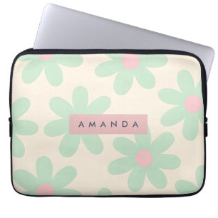 Capa Para Notebook Floral Retro de Margarida Verde Hortelã Personaliz