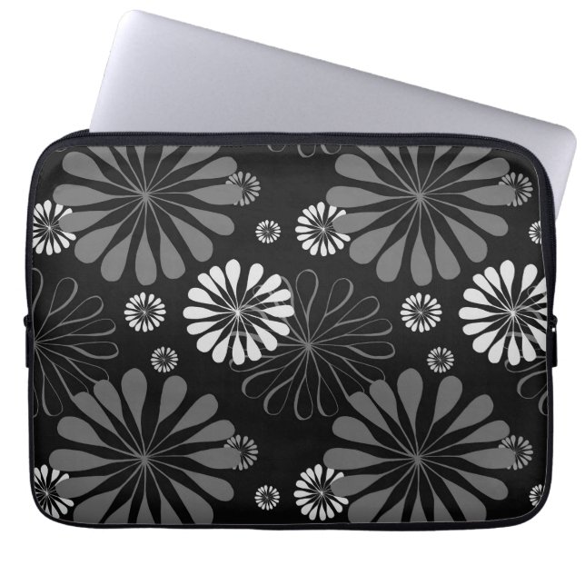 Capa Para Notebook Floral Retro Preto e Branco (Frente)