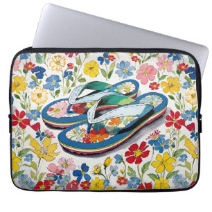 Capa Para Notebook Floral Summer Chinelos e flores silvestres