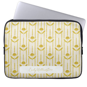 Capa Para Notebook Floral Vintage em listras em amarelo mostarda