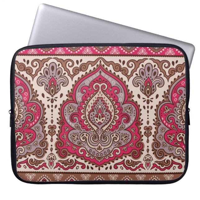 Capa Para Notebook Floreal paisley, padrão étnico de mandala. (Frente)
