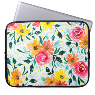 Capa Para Notebook Flores Amarelas Cor-de-Água Rosa Cor-de-Rosa Giras