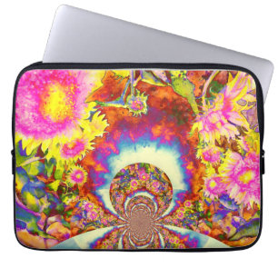 Capa Para Notebook Flores amarelas cor-de-rosa retro girassol