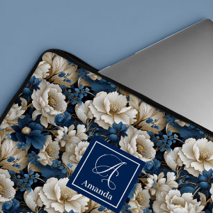 Capa Para Notebook Flores Azuis Designer Chic Estojo Capinha para Lap