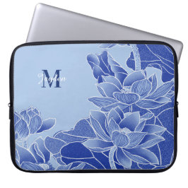 Capa Para Notebook Flores Azuis do Monograma Personalizadas Lotus Man